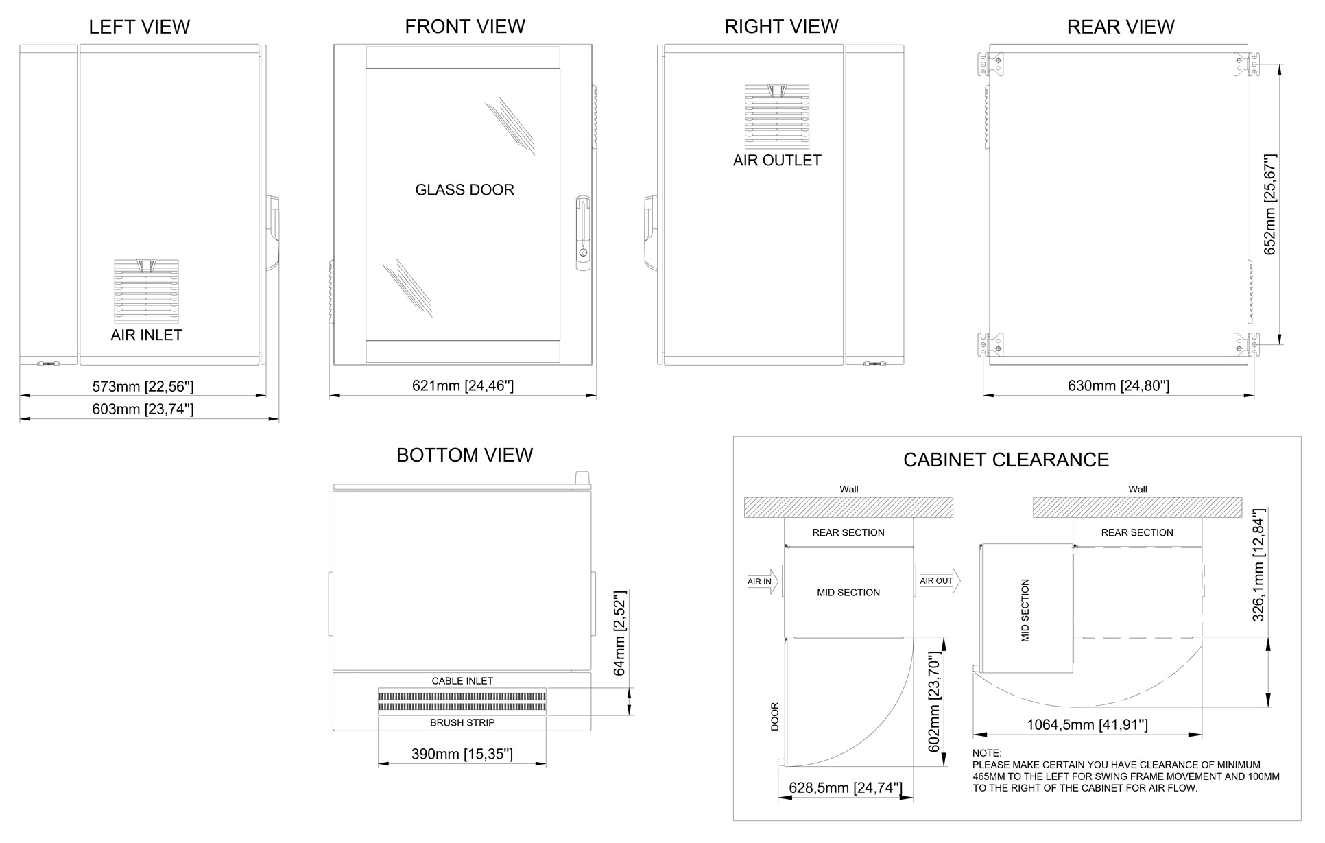 CAB15-EL - Wall cabinet 19'' 15HU with swing frame